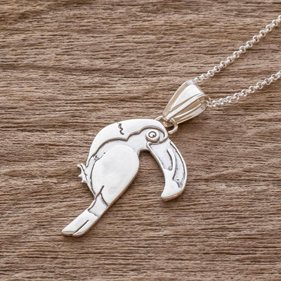 Sterling silver pendant necklace, 'Cloud Forest Toucan' - Sterling Silver Costa Rican Toucan Pendant Necklace