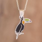 Enameled sterling silver pendant necklace, 'Colorful Toucan' - Enameled Sterling Silver Costa Rican Toucan Pendant Necklace