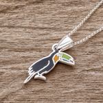 Enameled sterling silver pendant necklace, 'Colorful Toucan' - Enameled Sterling Silver Costa Rican Toucan Pendant Necklace