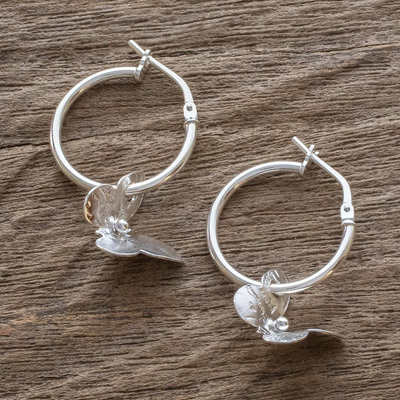 Sterling silver hoop earrings, 'Shimmering Butterflies' - Petite Silver Butterfly Hoop Earrings from Costa Rica