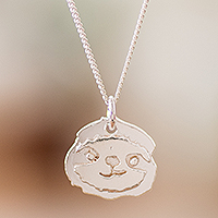 Sterling silver pendant necklace, 'Smiling Sloth'
