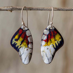 Enameled copper dangle earrings, 'Butterfly Fantasy' - Enameled Sterling Silver Costa Rican Macaw Earrings