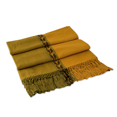 Cotton tablecloth, 'Coban Colors' - Amber and Olive Cotton Tablecloth