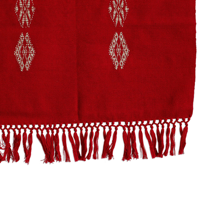 Cotton table runner, 'Mountains and Valleys in Red' - Handmade Red Cotton Table Runner