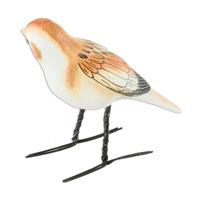 Keramikfigur - Handgefertigte Schneeammer-Vogelfigur aus Guatemala aus Keramik