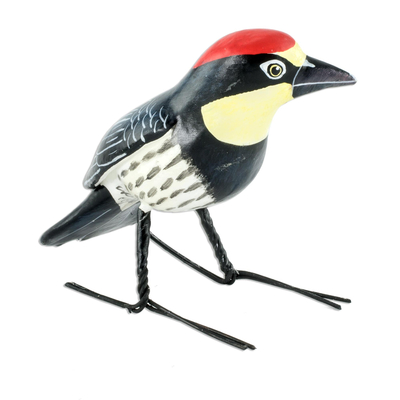 Ceramic figurine, 'Acorn Woodpecker' - Guatemala Handcrafted Ceramic Acorn Woodpecker Figurine