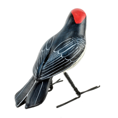 Ceramic figurine, 'Acorn Woodpecker' - Guatemala Handcrafted Ceramic Acorn Woodpecker Figurine
