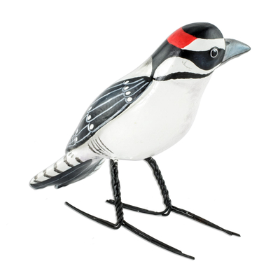 Ceramic figurine, 'Hairy Woodpecker' - Guatemala Handcrafted Ceramic Hairy Woodpecker Figurine
