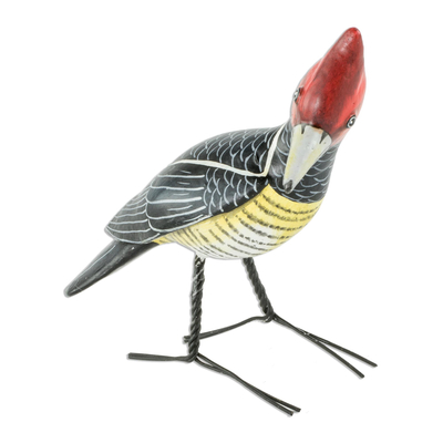 Handcrafted Posable Ceramic Helmeted Woodpecker Figurine