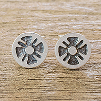 Sterling silver stud earrings, 'Flower of the Maya' - Stylized Flower Sterling Silver Stud Earrings