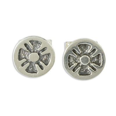 Sterling silver stud earrings, 'Flower of the Maya' - Stylized Flower Sterling Silver Stud Earrings