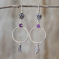 Amethyst dangle earrings, 'Natural Freedom' - Nature-Inspired Sterling Amethyst Silver Dangle Earrings