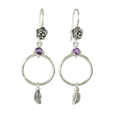 Amethyst dangle earrings, 'Natural Freedom' - Nature-Inspired Sterling Amethyst Silver Dangle Earrings