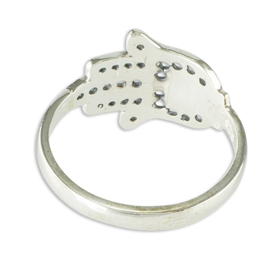 Sterling silver cocktail ring, 'Fatima's Hand' - Sterling Silver Heart Hamsa Hand of Fatima Ring