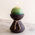 Keramischer Kerzenhalter mit Kerze - Runde grüne Kerze mit Kerzenhalter aus Keramik