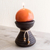 Ceramic candleholder with candle, 'Natural Light in Orange' - Brown Ceramic Candleholder with Handmade Orange Candle thumbail