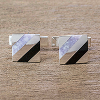 Jade pendant cufflinks, 'Lilac Parallels' - Sterling Silver and Natural Lavender Jade Cufflinks