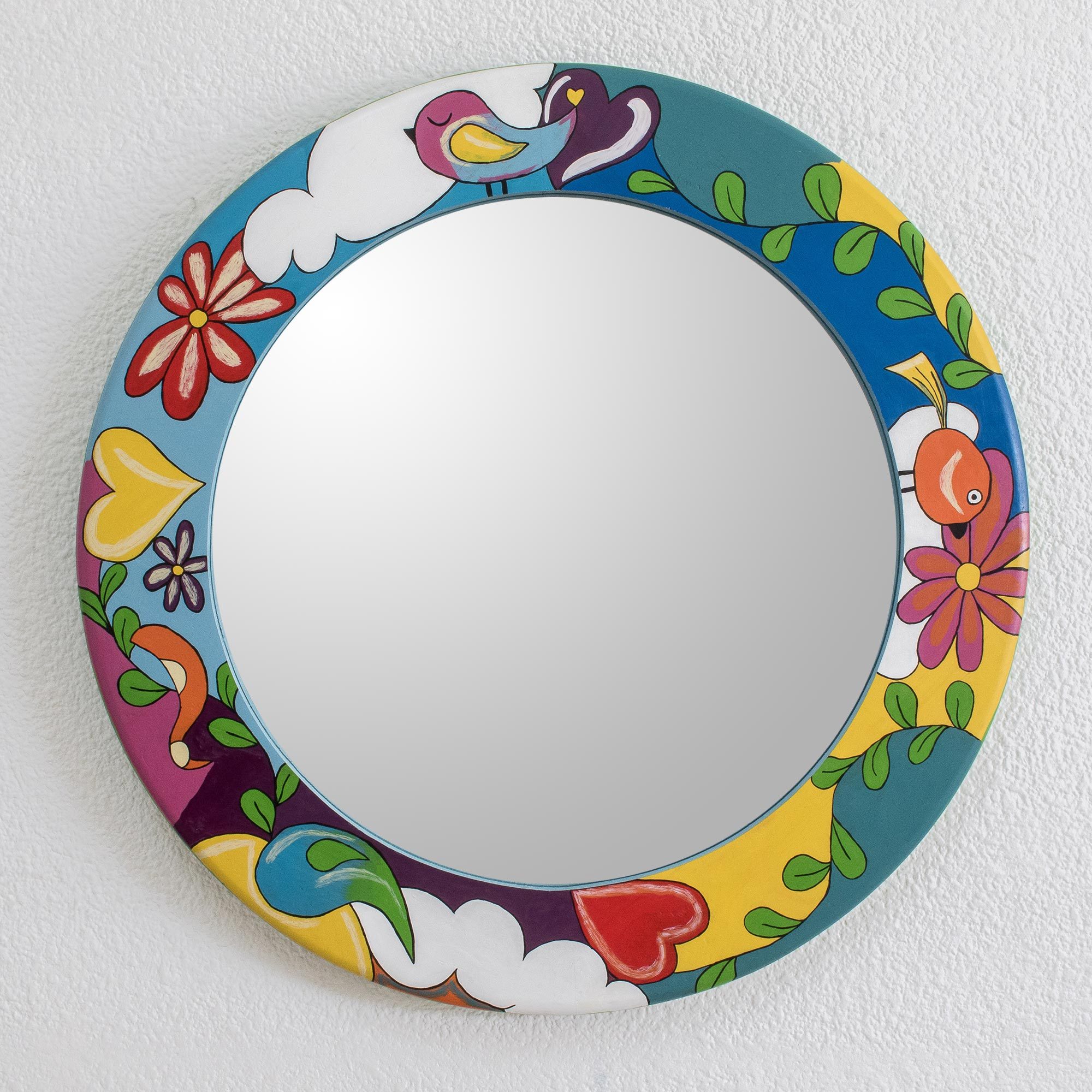 Colorful Hand Painted Round Wall Mirror Colorful Nature NOVICA