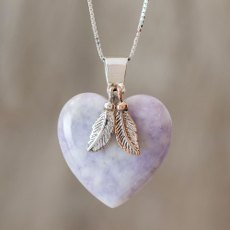 Natural Lavender Jade and Sterling Silver Heart Necklace, “Lilac Heart”