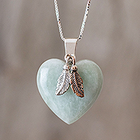 Jade pendant necklace, 'Mint Green Heart' - Natural Mint Green Jade and Sterling Silver Heart Necklace