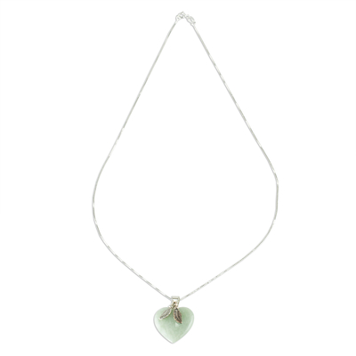 Jade pendant necklace, 'Mint Green Heart' - Natural Mint Green Jade and Sterling Silver Heart Necklace