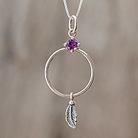 Amethyst pendant necklace, 'Natural Freedom' - Amethyst and Sterling Silver Pendant Necklace