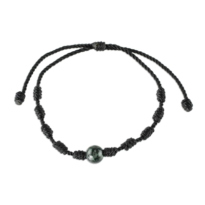 Unisex Black Cord and Green Jade Bracelet