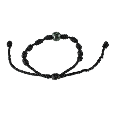 Jade pendant bracelet, 'Knotty' - Unisex Black Cord and Green Jade Bracelet