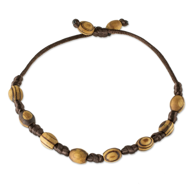 Wood beaded bracelet, 'Beautiful Nature' - Handcrafted Brown Macrame Bracelet with Parota Wood Beads