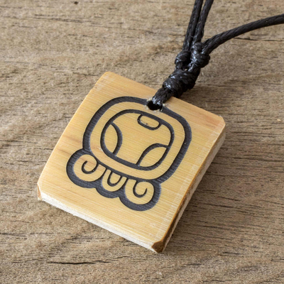 Bamboo pendant necklace, 'Mayan Wisdom' - Bamboo Pendant Necklace with the Mayan Wisdom Glyph