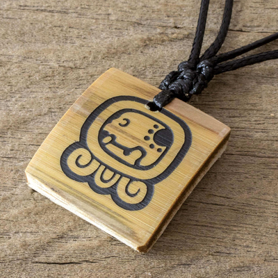 Bamboo pendant necklace, 'Mayan Destiny' - Bamboo Pendant Necklace with the Mayan Destiny Glyph