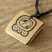 Bamboo pendant necklace, 'Mayan Sacred Science' - Bamboo Necklace with the Mayan Glyph