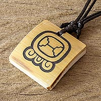 Bamboo pendant necklace, 'Mayan Strength' - Bamboo Pendant Necklace with the Mayan Strength Glyph
