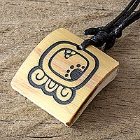 Bamboo pendant necklace, 'Mayan Abundance' - Bamboo Pendant Necklace Mayan Nahual Theme