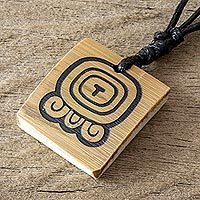 Bamboo pendant necklace, 'Mayan Wind Spirit' - Bamboo Pendant Necklace with a Mayan Wind Spirit Glyph