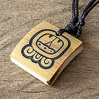 Bamboo pendant necklace, 'Mayan Duality' - Unisex Mayan Bamboo Pendant Necklace
