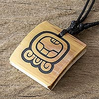 Bamboo pendant necklace, 'Mayan Fire Spirit' - Bamboo Pendant Necklace with the Mayan Fire Spirit Glyph