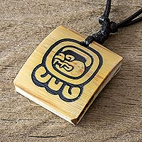 Bamboo pendant necklace, 'Mayan Creator Glyph' - Bamboo Pendant Necklace with the Mayan Creator Glyph