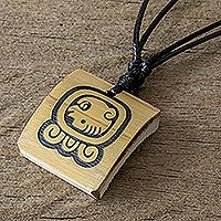 Bamboo pendant necklace, 'Mayan Justice' - Mayan Spiritual Law and Justice Glyph Bamboo Necklace