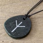 Jade pendant necklace, 'Rune Algiz' - Algiz Rune Dark Green Jade Pendant Necklace