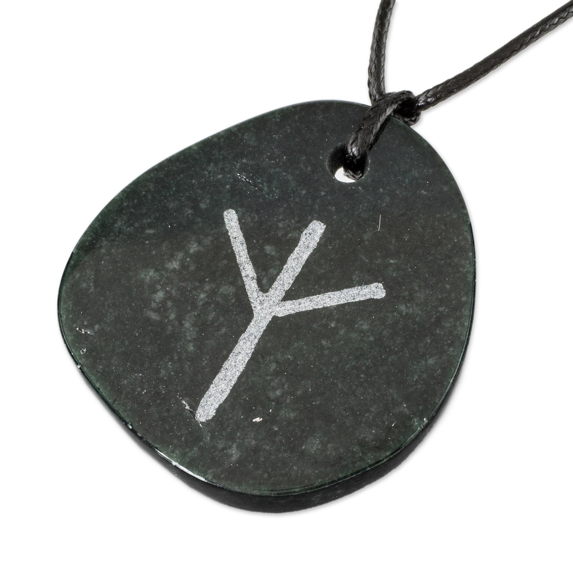 Unicef Market Algiz Rune Dark Green Jade Pendant Necklace Rune Algiz