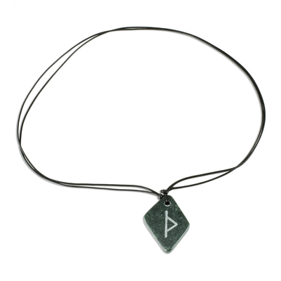 Jade pendant necklace, 'Rune Thurisaz' - Unique Green Jade Rune Necklace from Guatemala