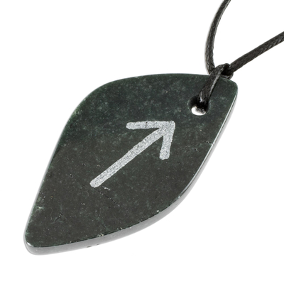 Jade pendant necklace, 'Rune Tiwaz' - Unisex Jade Pendant Necklace with Tiwaz Rune