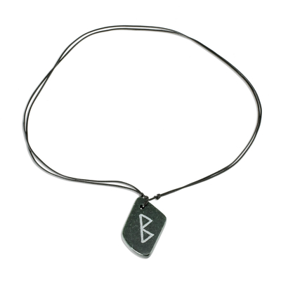 Jade pendant necklace, 'Rune Berkana' - Berkana Rune Jade Pendant Necklace on Cotton Cord