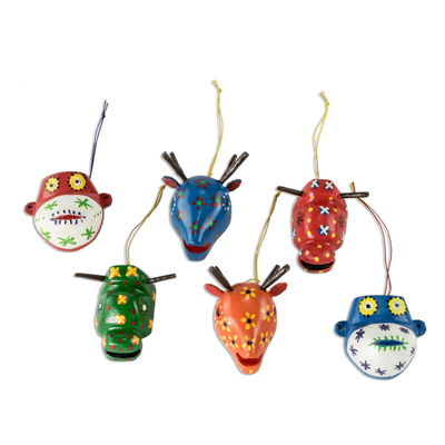 Wood ornaments, 'Colorful Animals' (set of 6) - Hand Crafted Animal Ornaments from Guatemala (Set of 6)