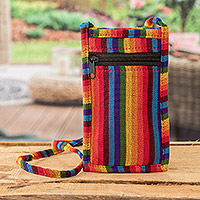 Cotton cell phone sling, 'Rainbow Days' - Multicolored Hand Woven Cotton Cell Phone Sling Bag