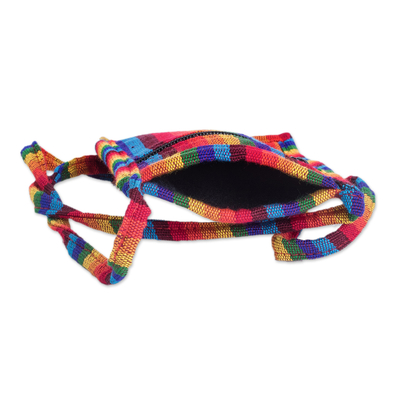 Cotton cell phone sling, 'Rainbow Days' - Multicoloured Hand Woven Cotton Cell Phone Sling Bag