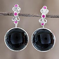 Jade dangle earrings, 'Stunning Combination' - Dangle Earrings with Black Jade and Sterling Silver