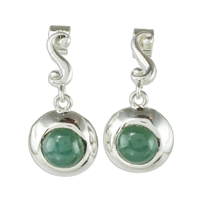Green Jade Dangle Earrings in Sterling Silver