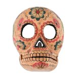 Wood mask, 'Flirty Floral Skull' - Handcrafted Day of the Dead Floral Skeleton Mask
